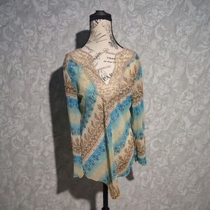 Tailor‎ B. Moss Floral Blouse in Blue and Beige